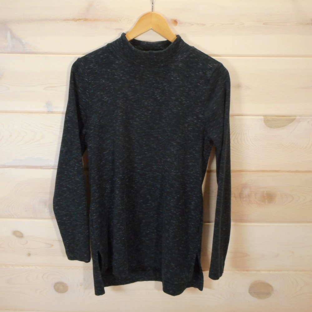 Duluth Trading Co Women's size M Mock Neck Pullover Sweater Black Space Dye